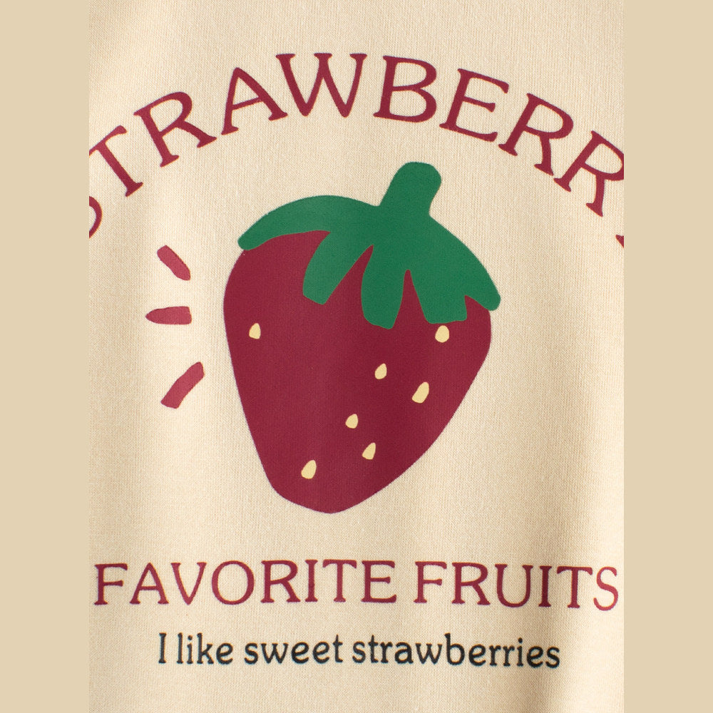 MyKids-USA® Girls Strawberry Cartoon Print Crew Neck Long Sleeves Color Patchwork Sweatshirt