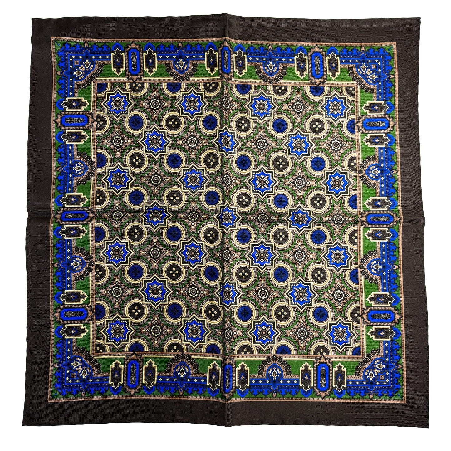 Brown & Green Geometric Silk Pocket Square