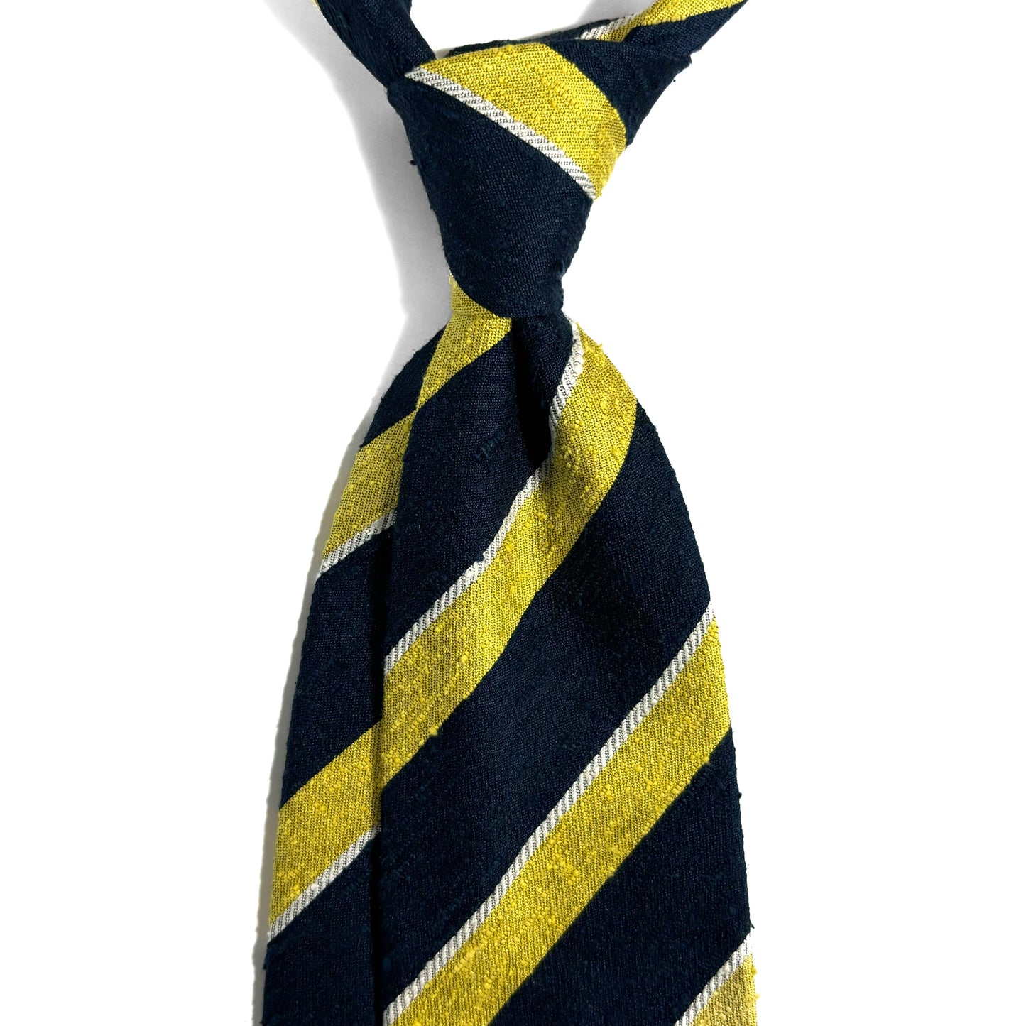 Navy Blue & Lemon Yellow Striped Silk Shantung Tie