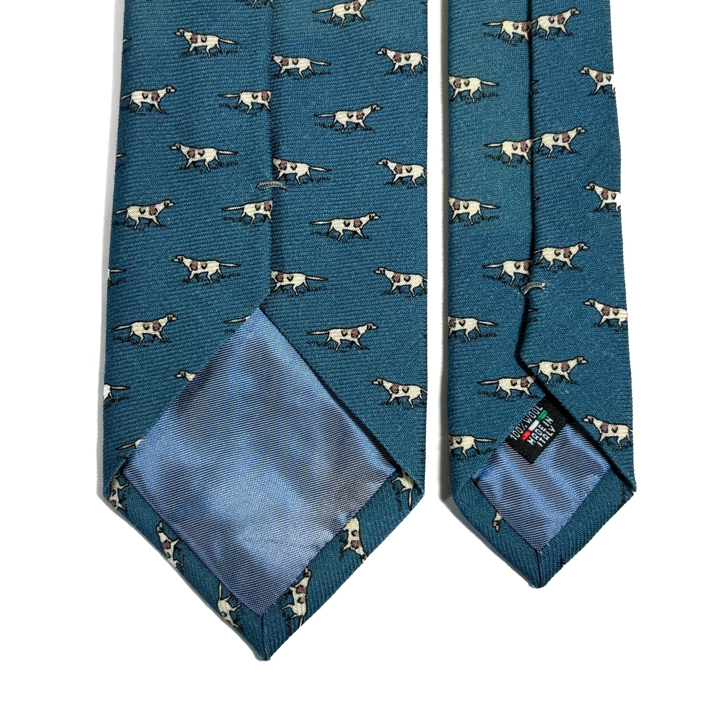 Aqua Blue Dog Print Wool Challis Tie