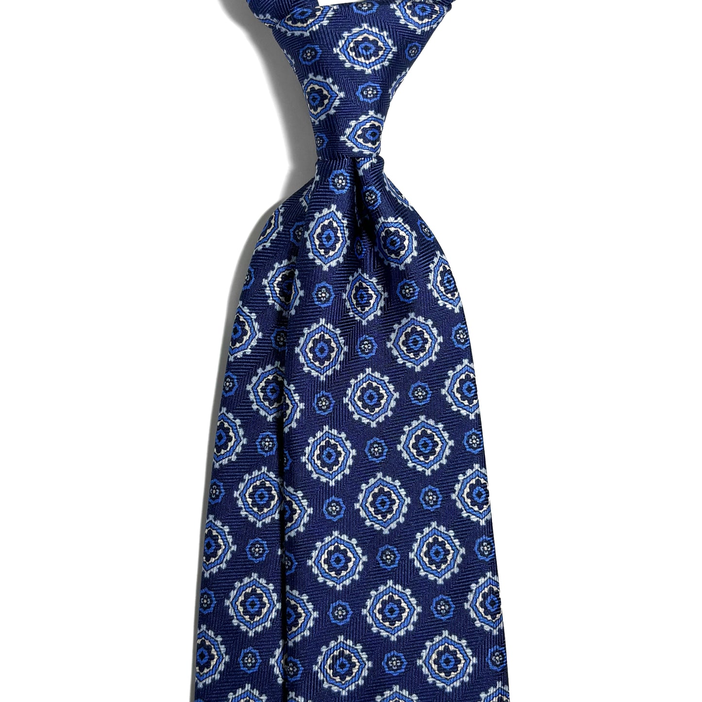 Navy Blue Geometric Silk Tie (Handmade in Italy)