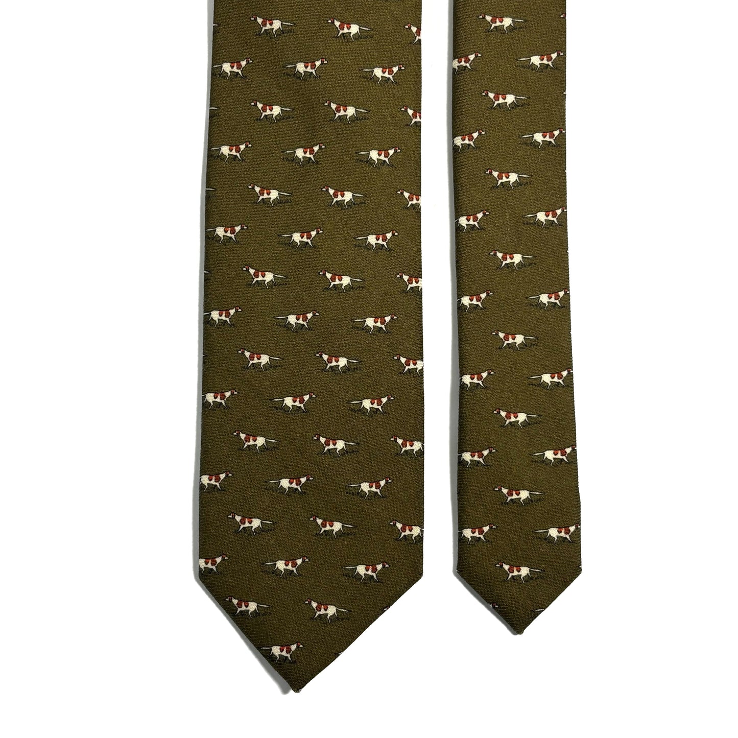 Olive Green Dog Print Wool Challis Tie