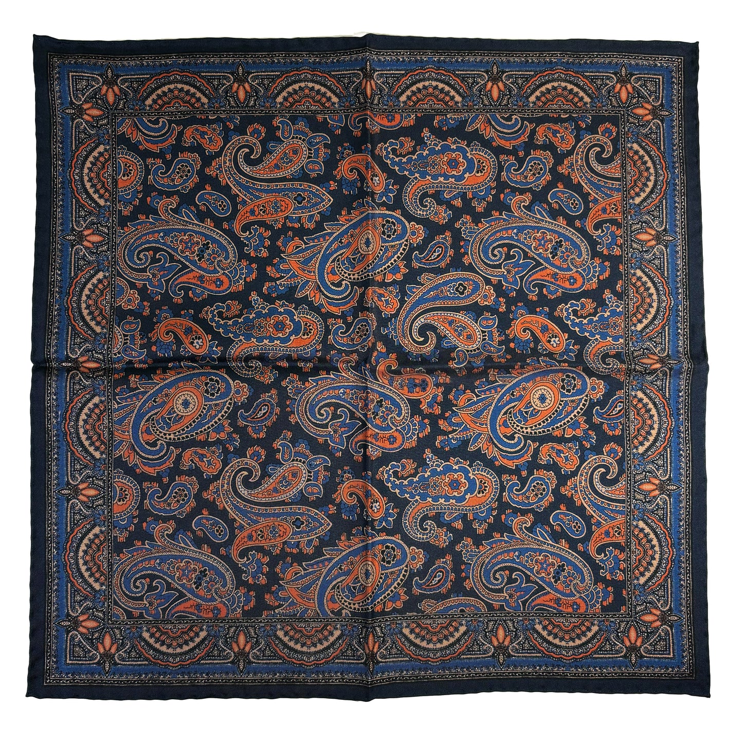 Navy Blue & Orange Paisley Ancient Madder Silk Pocket Square
