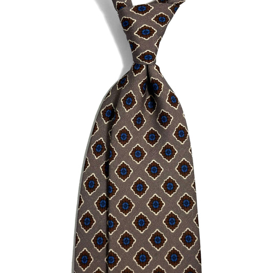 Beige Geometric Wool Challis Tie