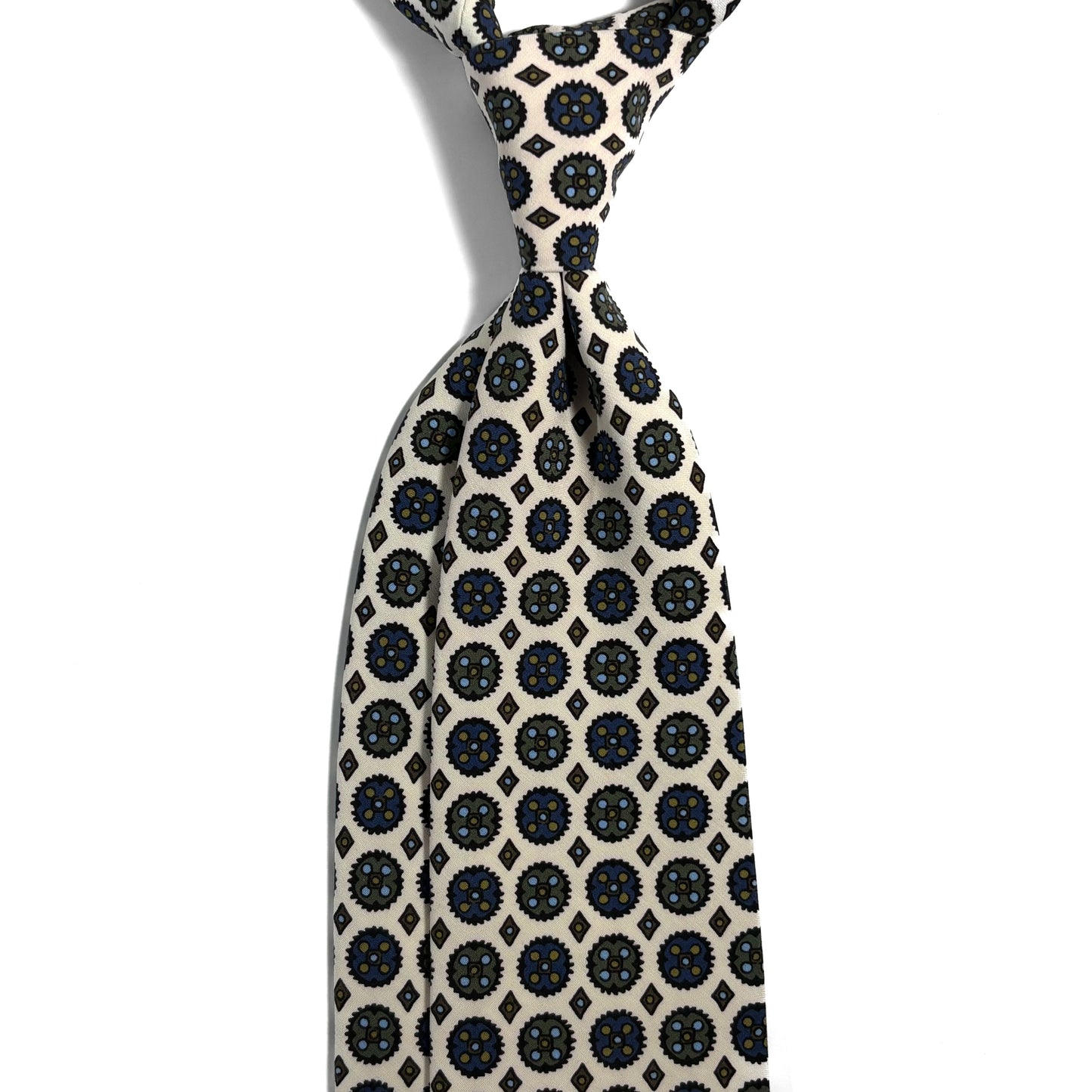 White Floral Medallion Ancient Madder Silk Tie