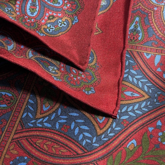 Burgundy Floral Paisley Silk Pocket Square