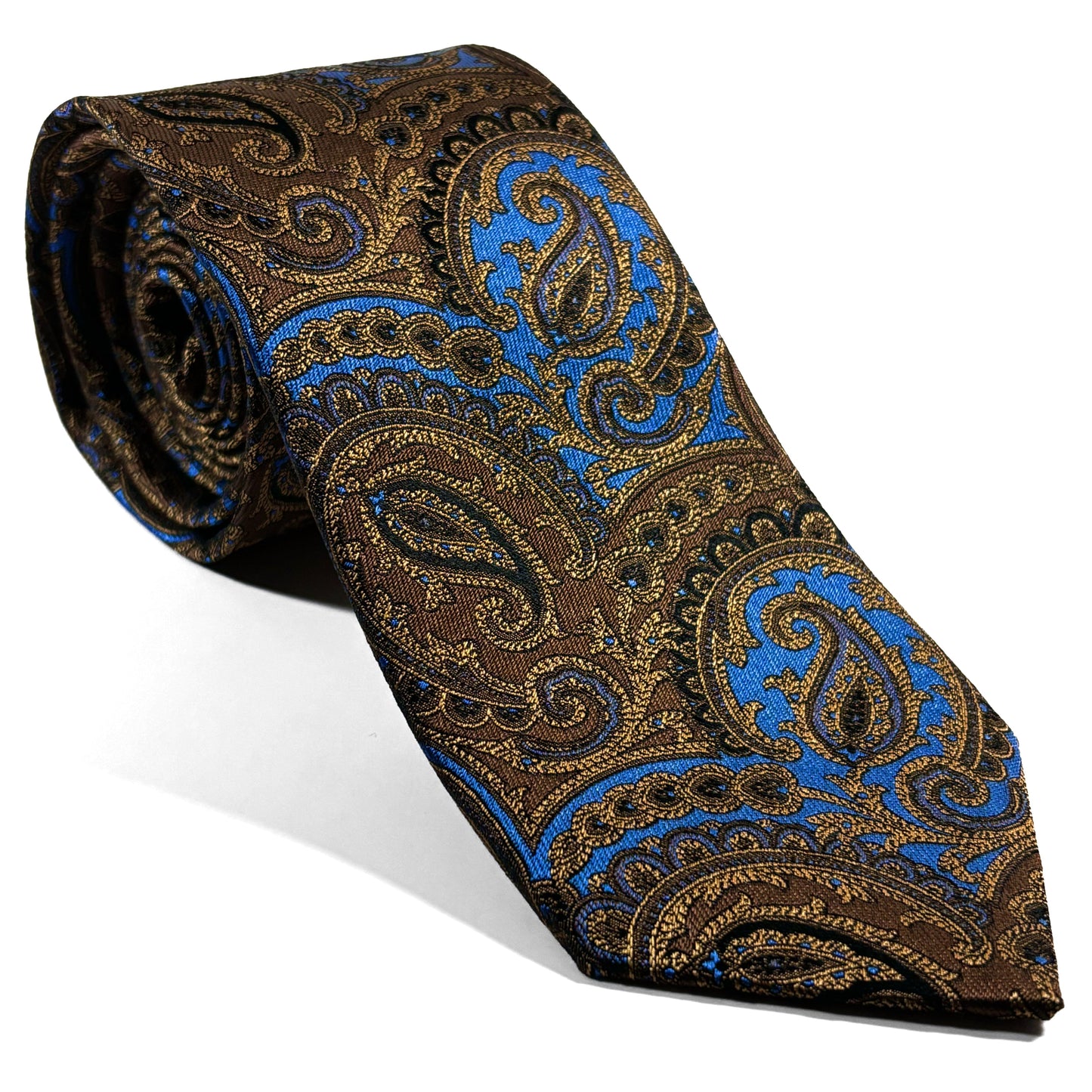 Brown & Light Blue Paisley Silk Jacquard Tie