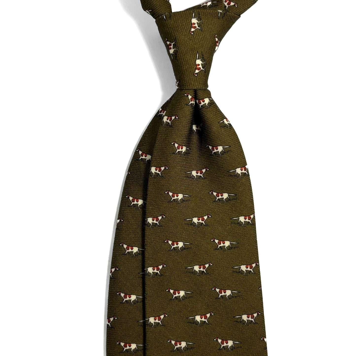 Olive Green Dog Print Wool Challis Tie