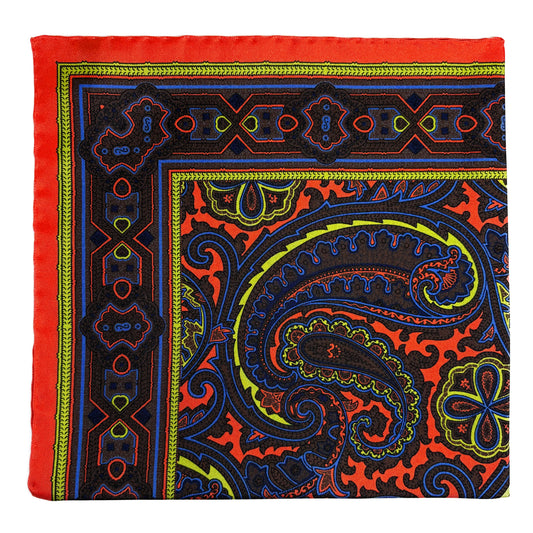 Orange & Brown Paisley Silk Pocket Square