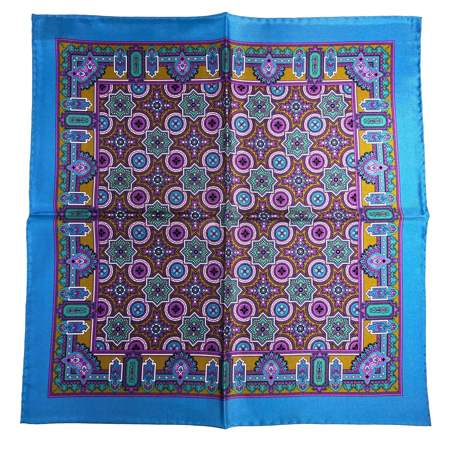 Light Blue & Gold Geometric Silk Pocket Square