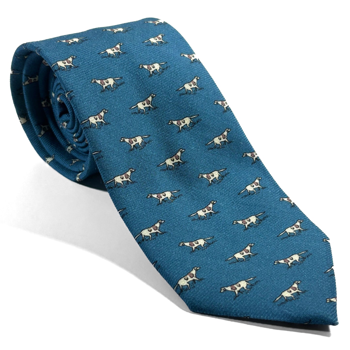Aqua Blue Dog Print Wool Challis Tie