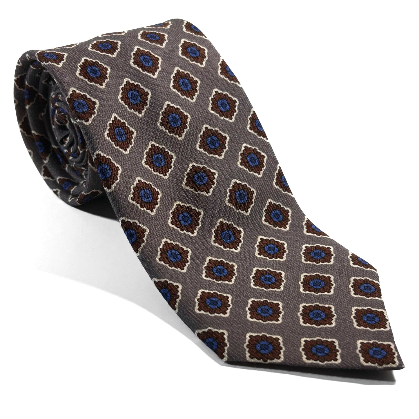 Beige Geometric Wool Challis Tie