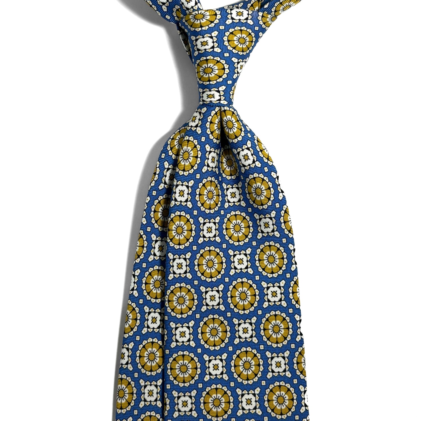 Azure Blue & Yellow Geometric Silk Tie
