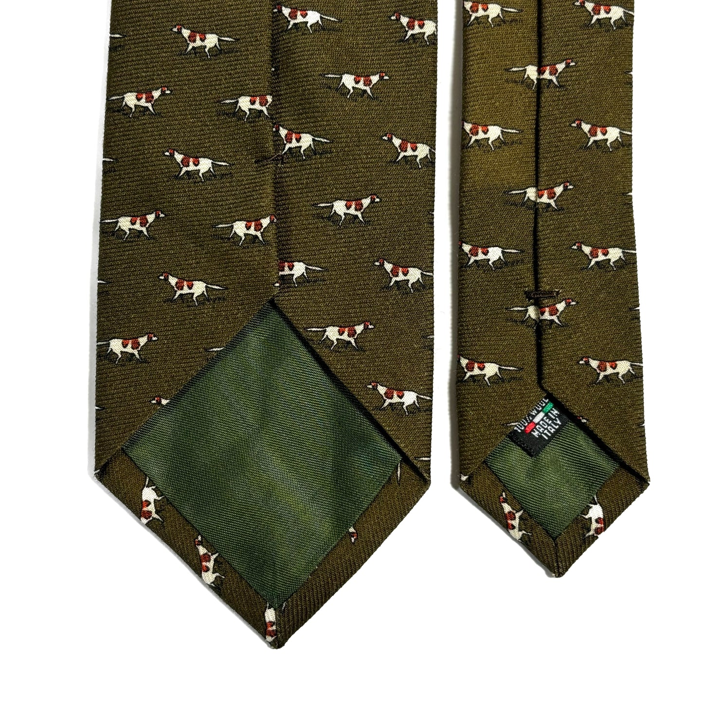 Olive Green Dog Print Wool Challis Tie