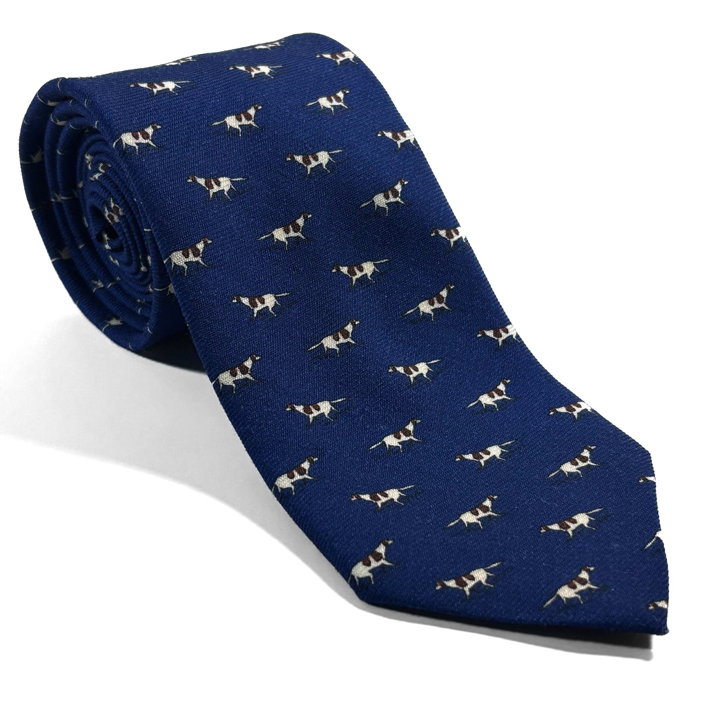 Navy Blue Dog Print Wool Challis Tie