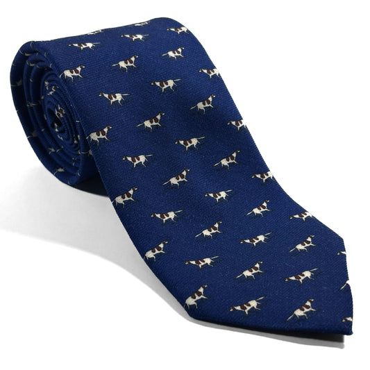 Navy Blue Dog Print Wool Challis Tie