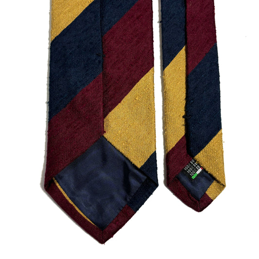 Navy Blue / Burgundy / Gold Striped Silk Shantung Tie