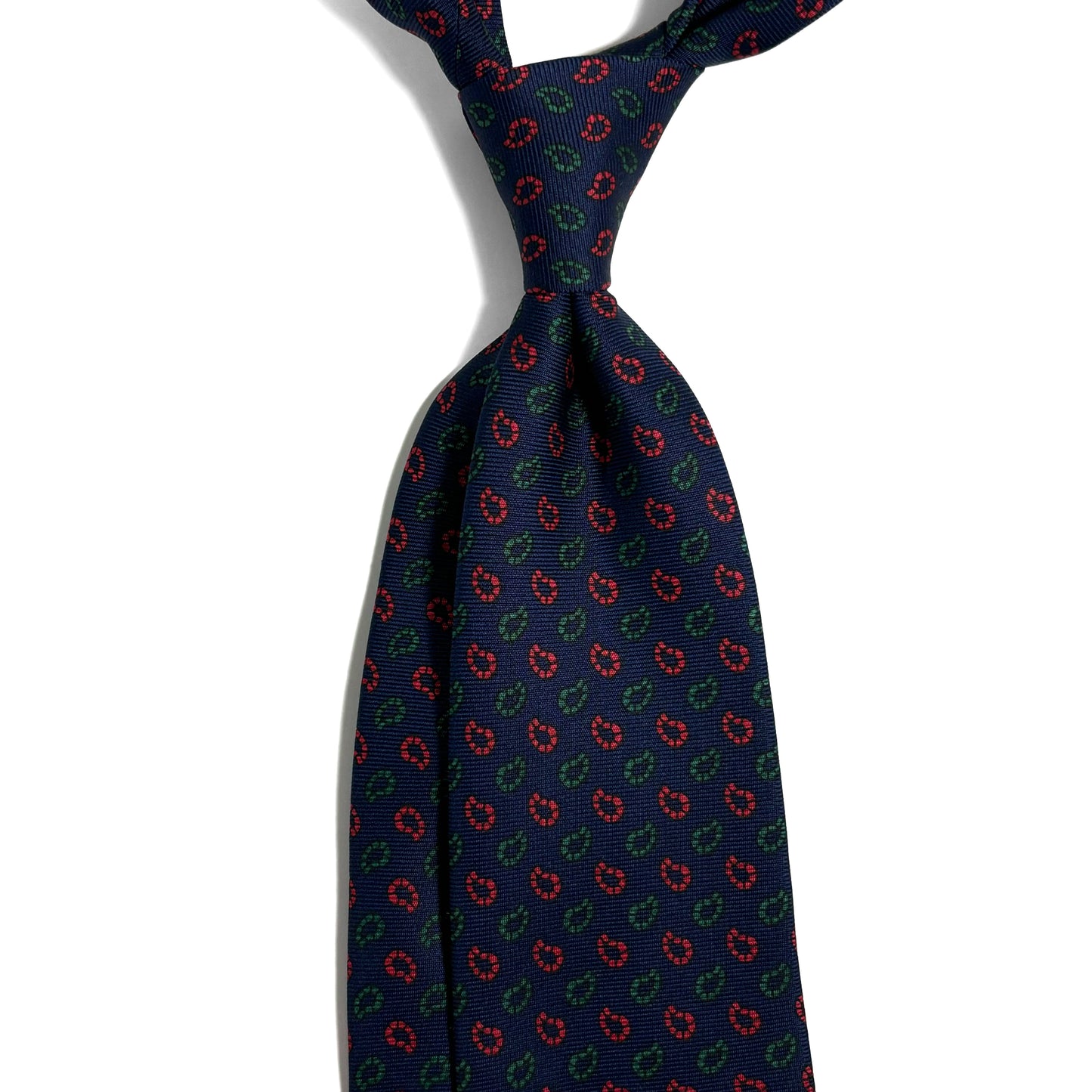 Hand-Printed Navy Blue Small Paisley Silk Tie