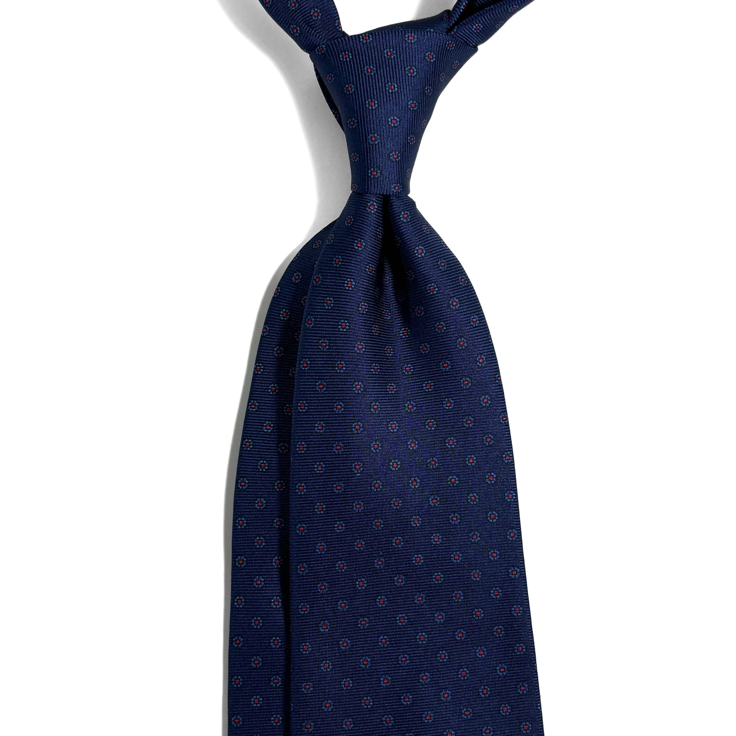 Hand-Printed Navy Blue Floral Silk Tie