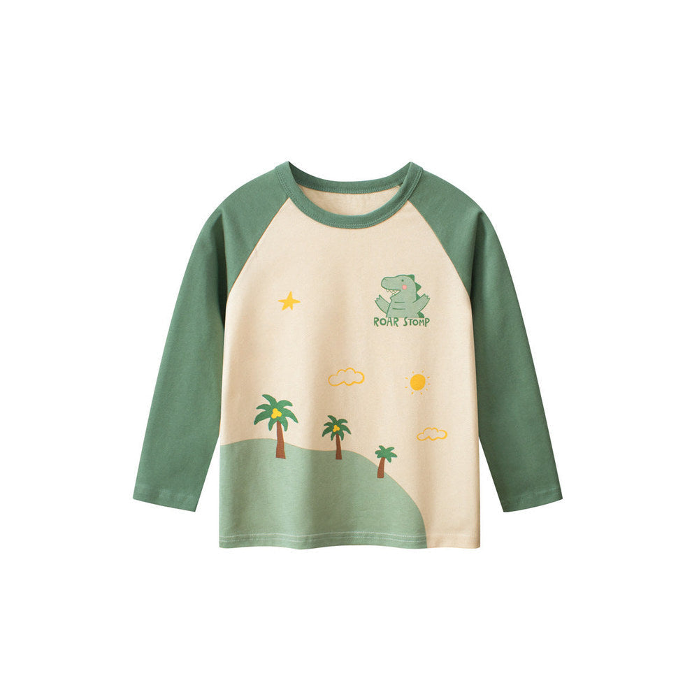 MyKids-USA® Baby Boys Cartoon Print Color Patchwork Long Sleeves Crew Neck Base Top Shirt