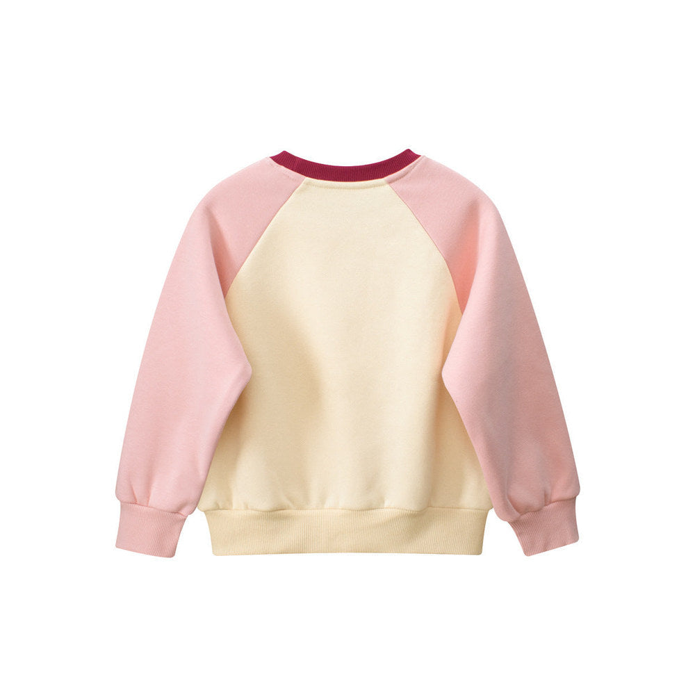 MyKids-USA® Girls Strawberry Cartoon Print Crew Neck Long Sleeves Color Patchwork Sweatshirt