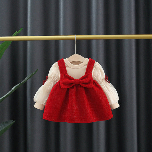 MyKids-USA® Baby Girls Long Sleeves Crew Neck Top and Overalls Dress