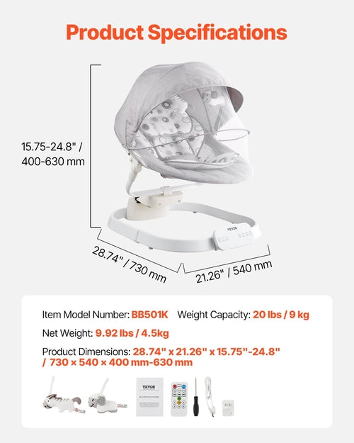 Baby Swing, Baby Rocker for Infant with 3 Speeds & 3 Seat Positions,